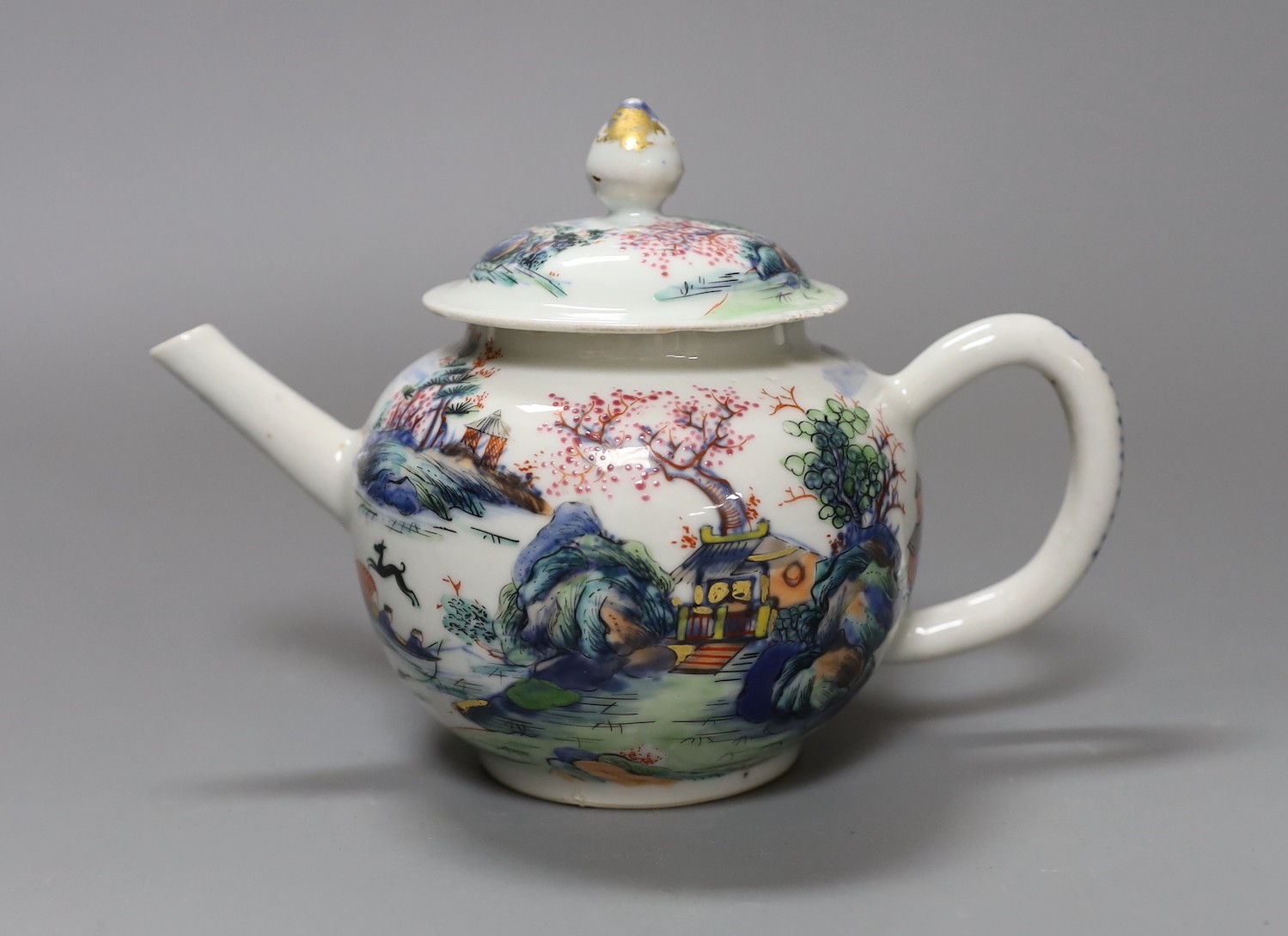 A Qianlong famille painted rose bullet shaped teapot and cover, 13.5cm tall